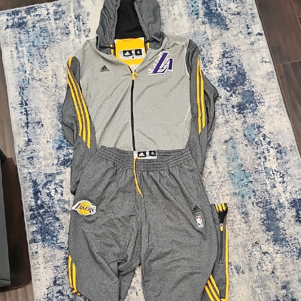 Adidas Gray and Yellow Lakers Team Issue Hoodie Tracksuit